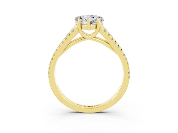 Yellow gold Heart Cut Moissanite Solitaire Engagement Ring with Split Shank Pavé Band