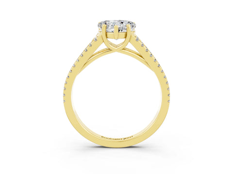 Yellow gold Heart Cut Moissanite Solitaire Engagement Ring with Split Shank Pavé Band_3