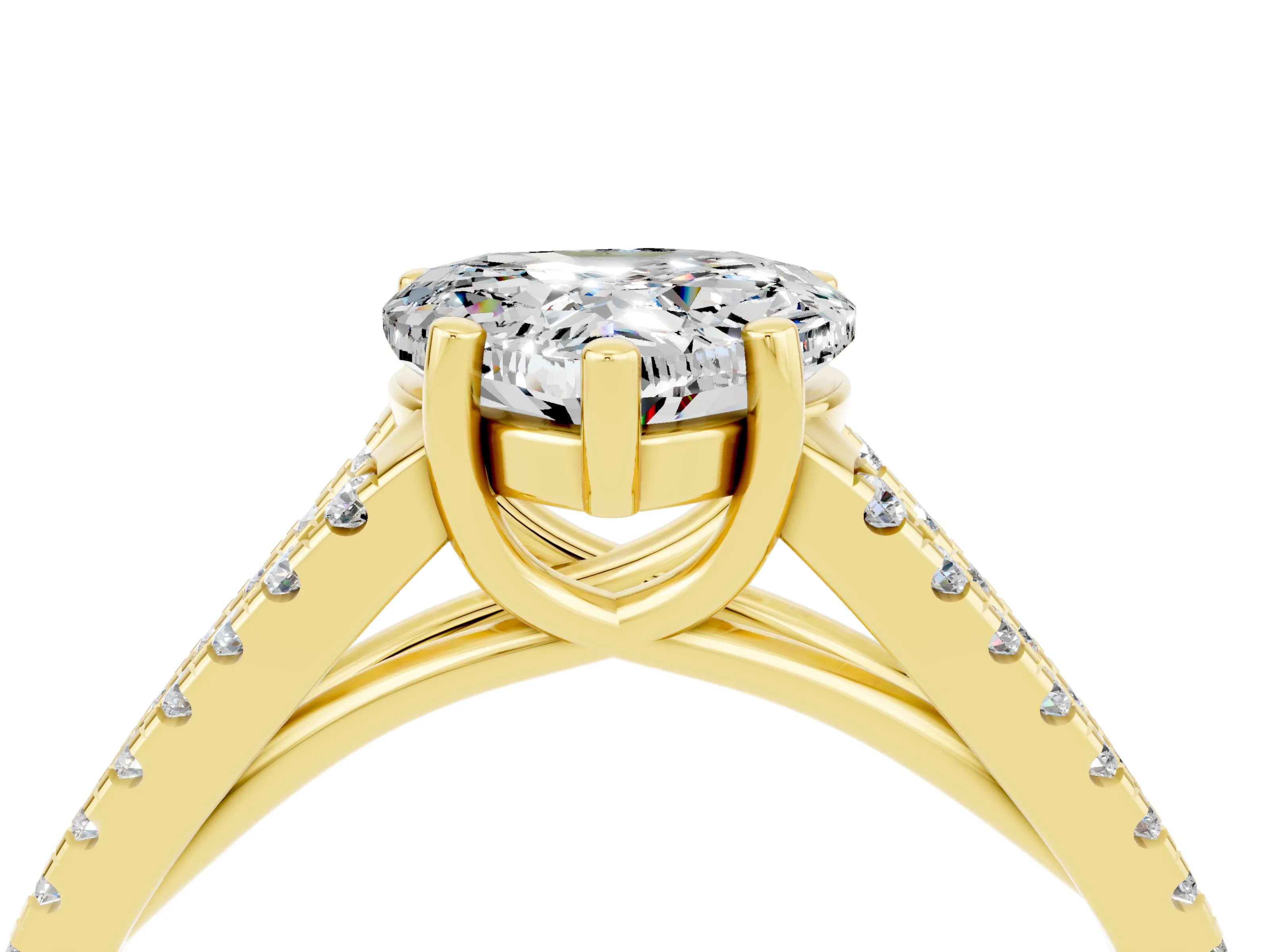 Yellow gold Heart Cut Moissanite Solitaire Engagement Ring with Split Shank Pavé Band_4