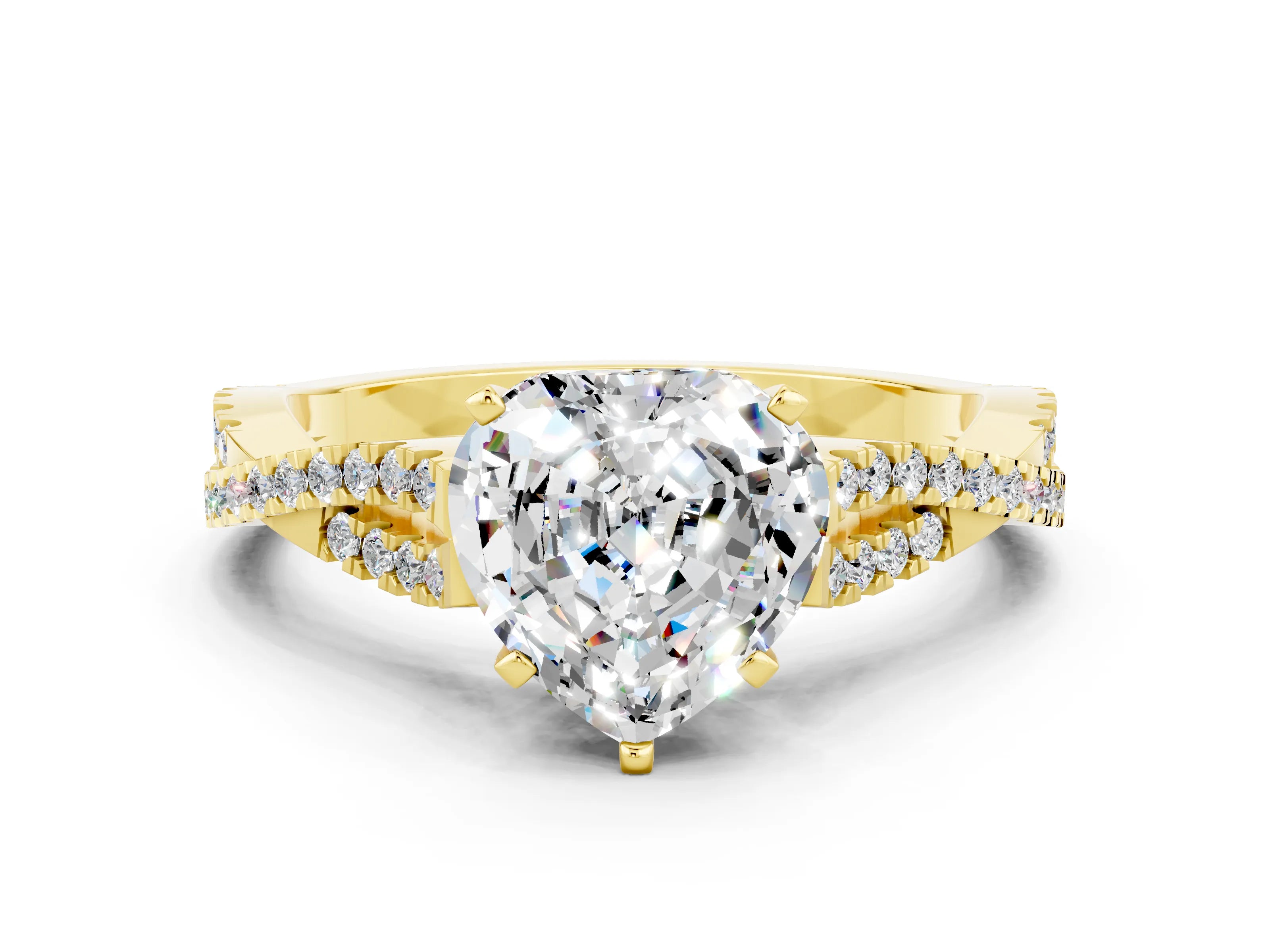 Yellow gold Heart Cut Moissanite Solitaire Engagement Ring with Twisted Pavé Band and Four-Prong Setting_12