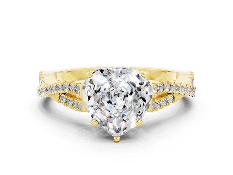 Yellow gold Heart Cut Moissanite Solitaire Engagement Ring with Twisted Pavé Band and Four-Prong Setting_12