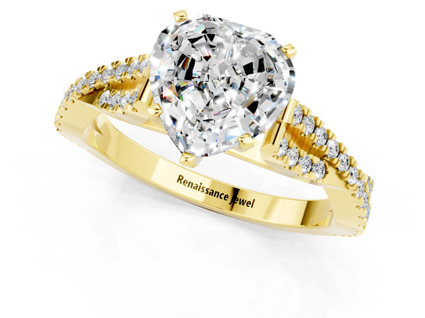Yellow gold Heart Cut Moissanite Solitaire Engagement Ring with Twisted Pavé Band and Four-Prong Setting