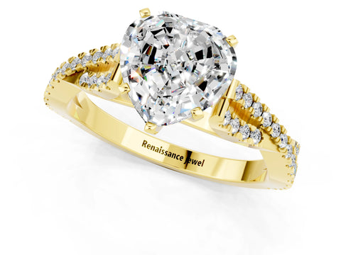 Yellow gold Heart Cut Moissanite Solitaire Engagement Ring with Twisted Pavé Band and Four-Prong Setting_13