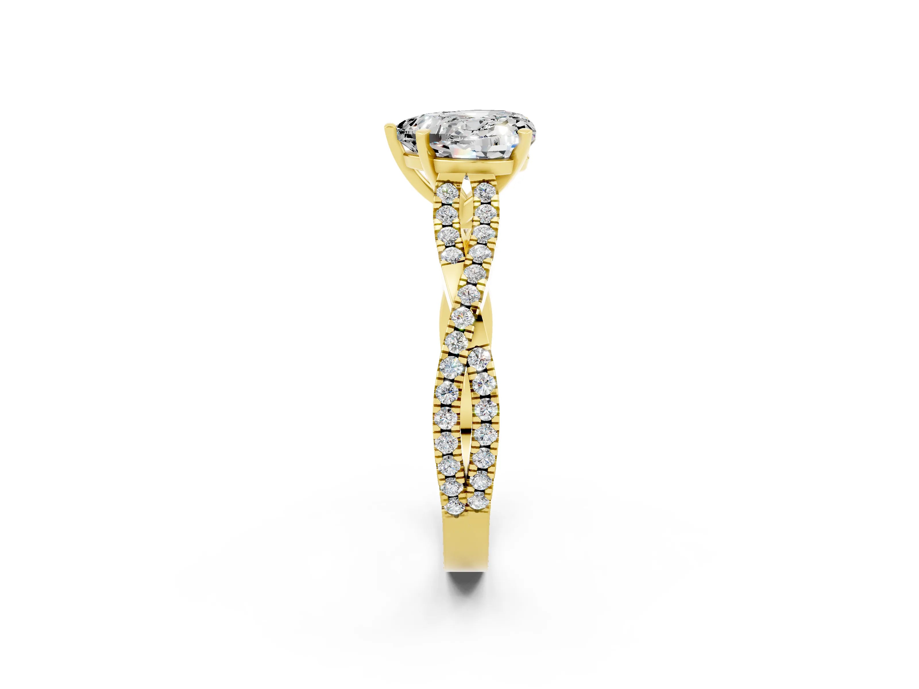 Yellow gold Heart Cut Moissanite Solitaire Engagement Ring with Twisted Pavé Band and Four-Prong Setting_14