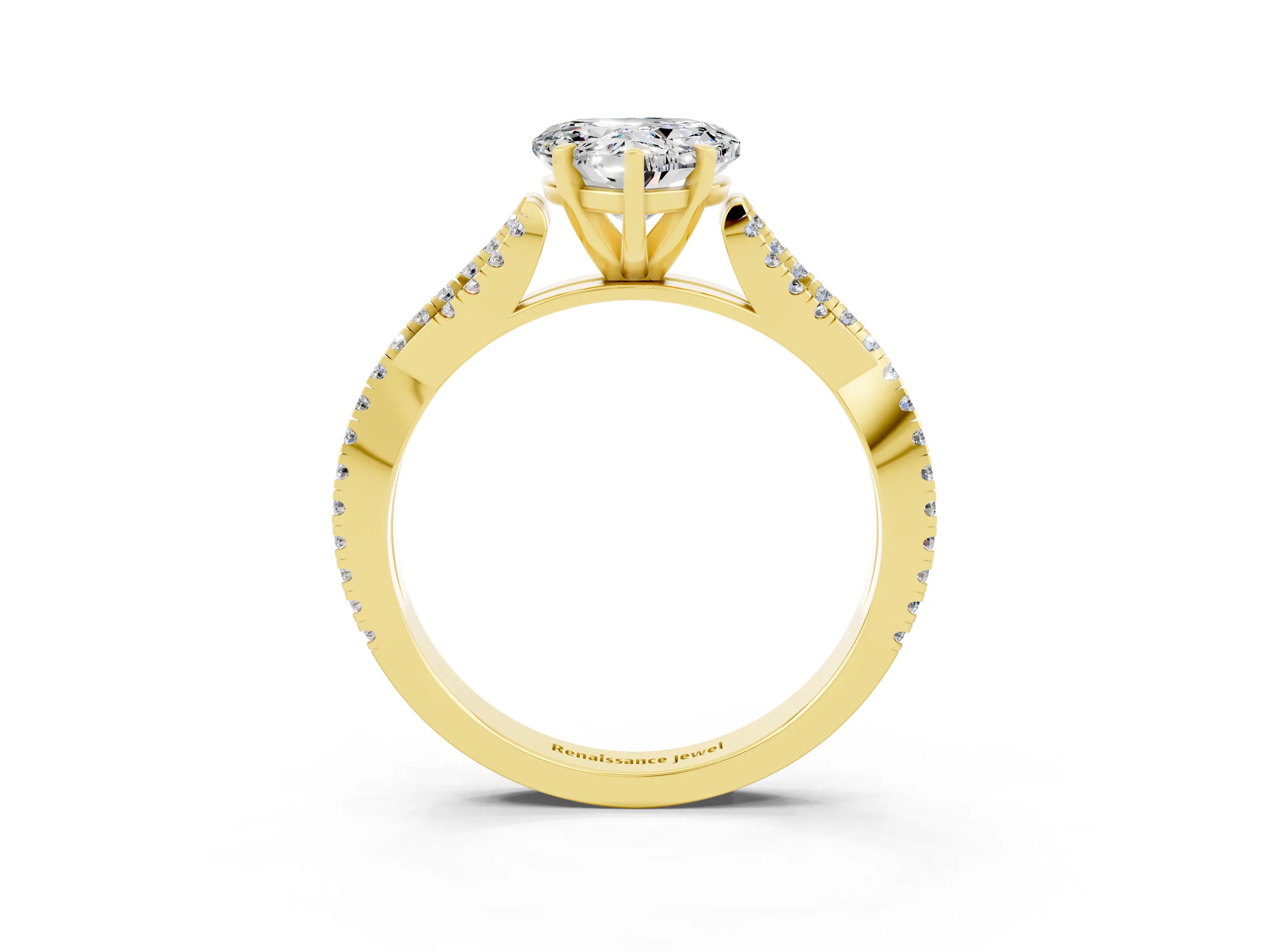 Yellow gold Heart Cut Moissanite Solitaire Engagement Ring with Twisted Pavé Band and Four-Prong Setting_15