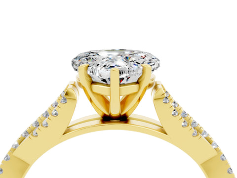 Yellow gold Heart Cut Moissanite Solitaire Engagement Ring with Twisted Pavé Band and Four-Prong Setting_16