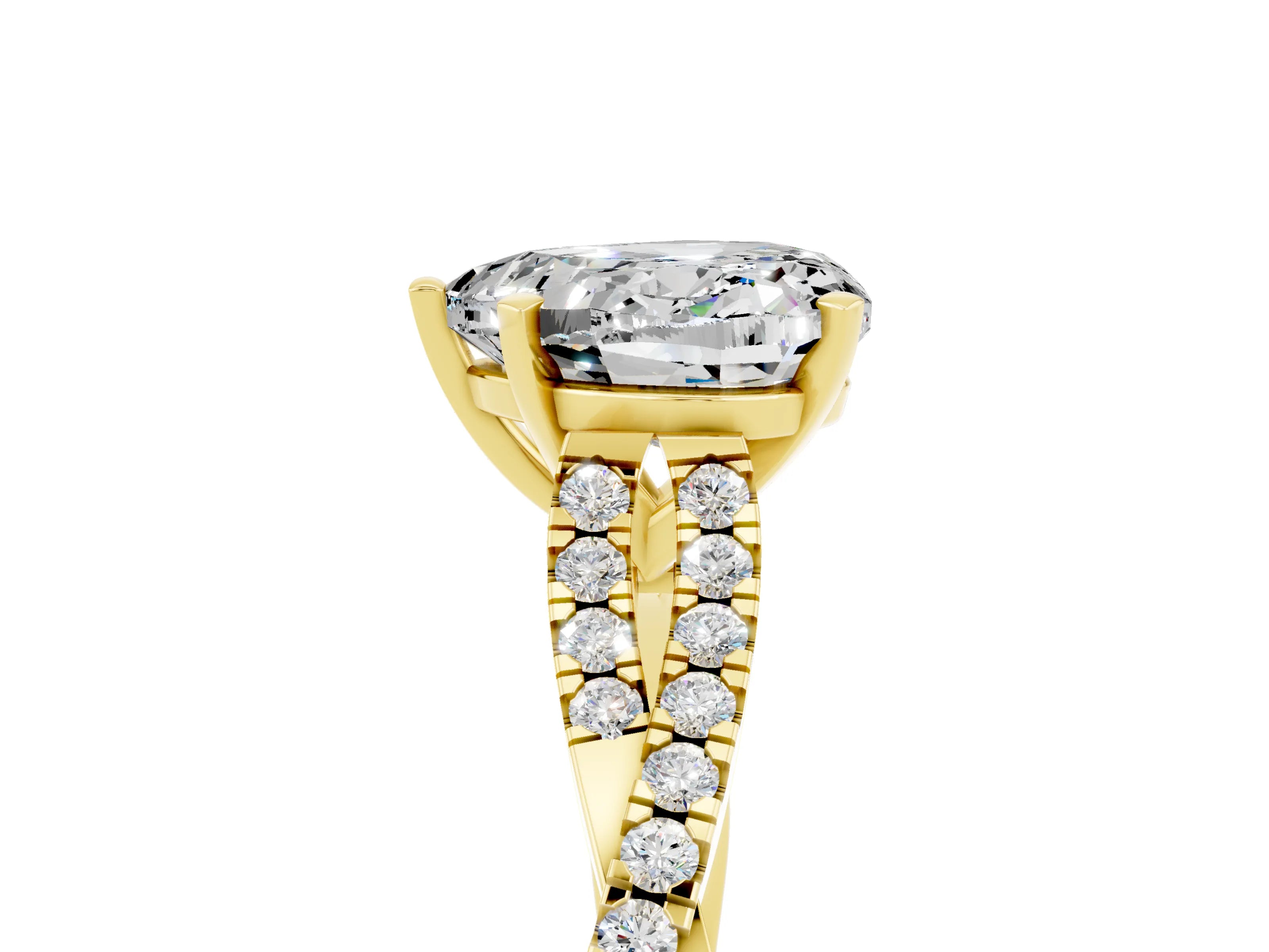 Yellow gold Heart Cut Moissanite Solitaire Engagement Ring with Twisted Pavé Band and Four-Prong Setting_17