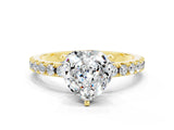 Yellow gold Heart Cut Moissanite Solitaire Pavé Band with Four-Prong Setting