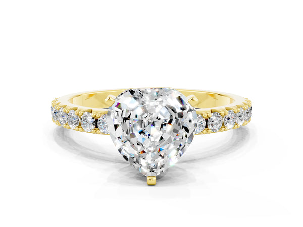 Yellow gold Heart Cut Moissanite Solitaire Pavé Band with Four-Prong Setting