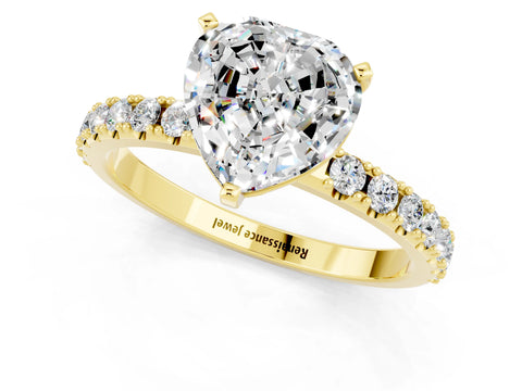 Yellow gold Heart Cut Moissanite Solitaire Pavé Band with Four-Prong Setting_1