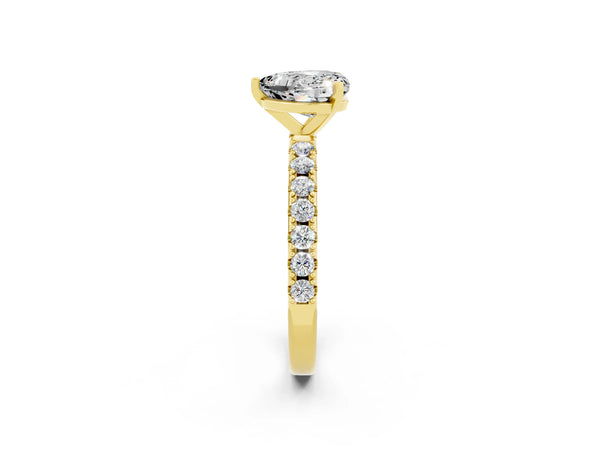 Yellow gold Heart Cut Moissanite Solitaire Pavé Band with Four-Prong Setting