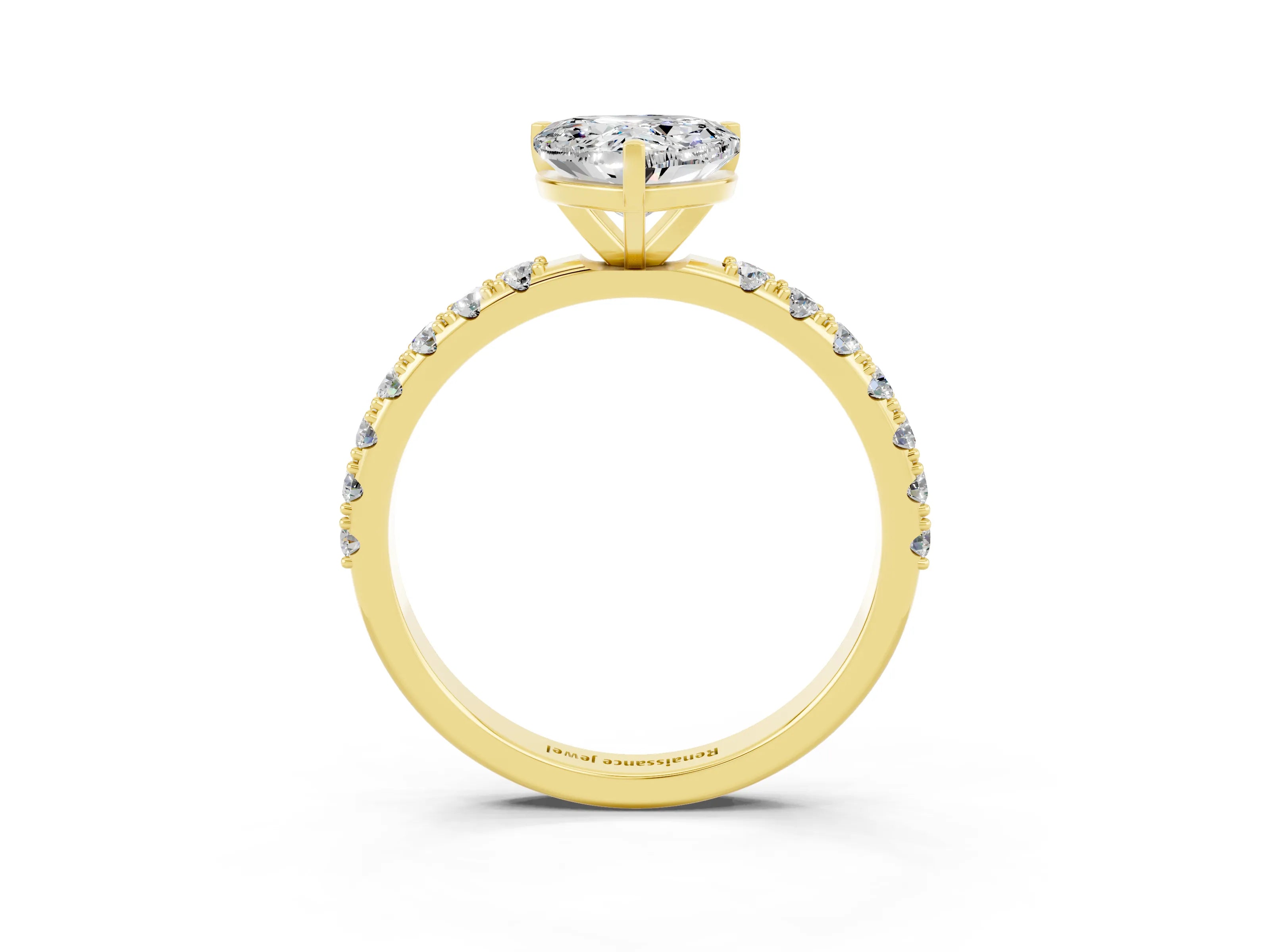 Yellow gold Heart Cut Moissanite Solitaire Pavé Band with Four-Prong Setting_3