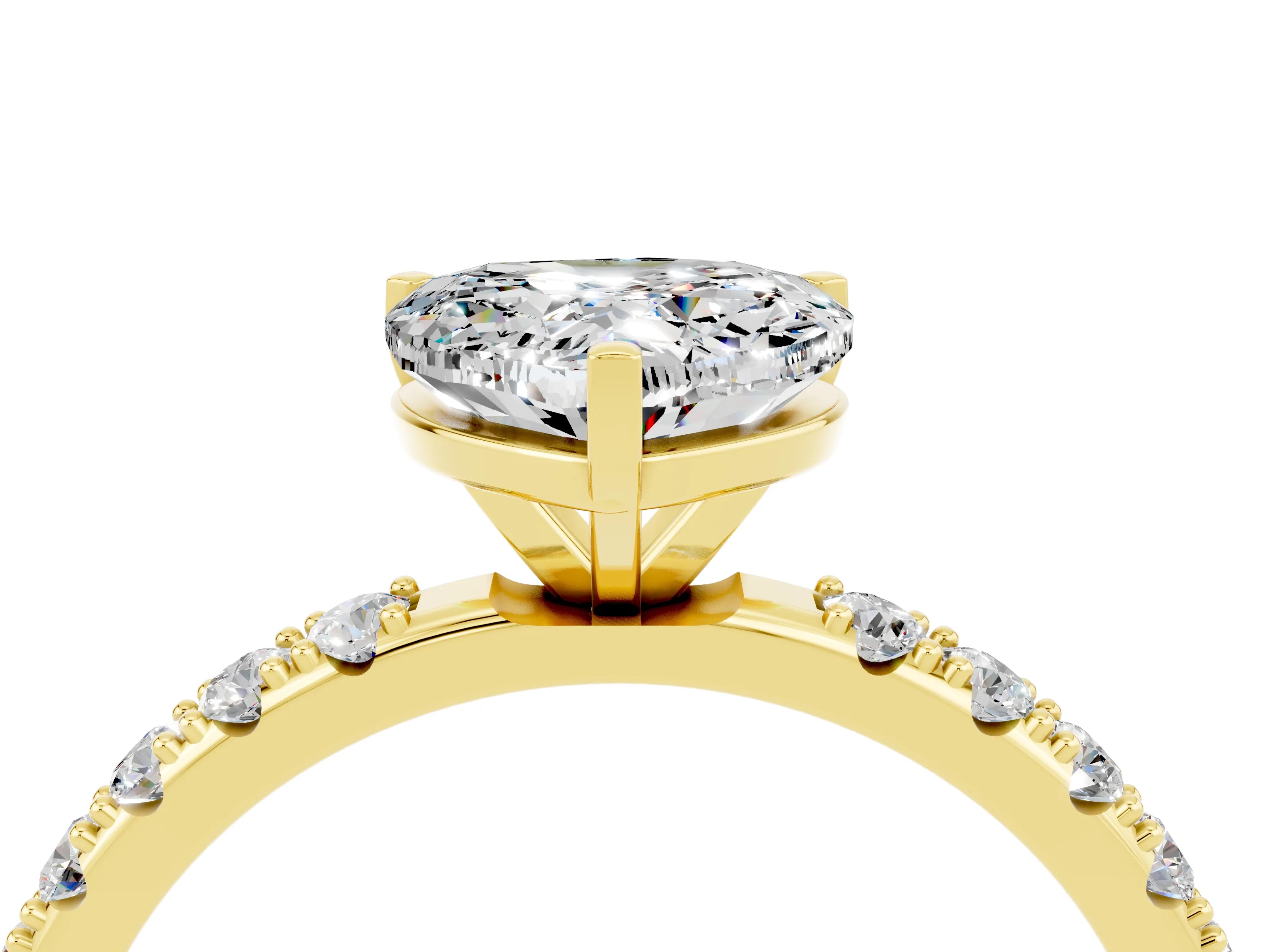 Yellow gold Heart Cut Moissanite Solitaire Pavé Band with Four-Prong Setting_4