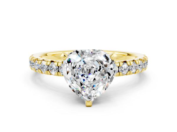 Yellow gold Heart Cut Moissanite Solitaire Pavé Engagement Ring with Round Band and Prong Setting