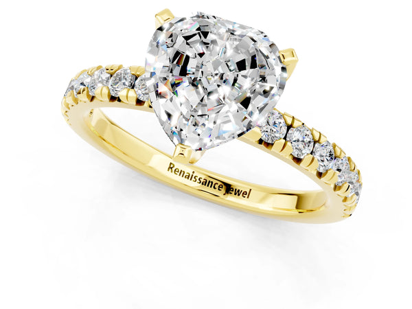 Yellow gold Heart Cut Moissanite Solitaire Pavé Engagement Ring with Round Band and Prong Setting