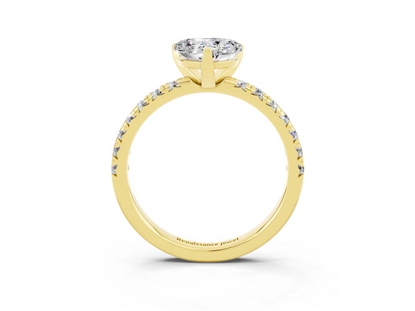 Yellow gold Heart Cut Moissanite Solitaire Pavé Engagement Ring with Round Band and Prong Setting