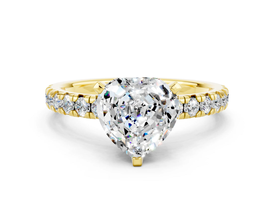 Yellow gold Heart Cut Moissanite Solitaire Pavé Engagement Ring with Round Band and Prong Setting_72