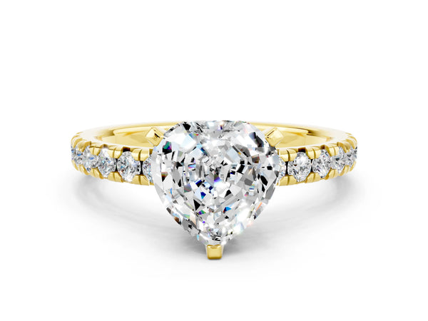 Yellow gold Heart Cut Moissanite Solitaire Pavé Engagement Ring with Round Band and Prong Setting