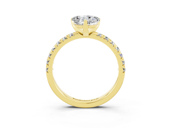 Yellow gold Heart Cut Moissanite Solitaire Pavé Engagement Ring with Round Band and Prong Setting