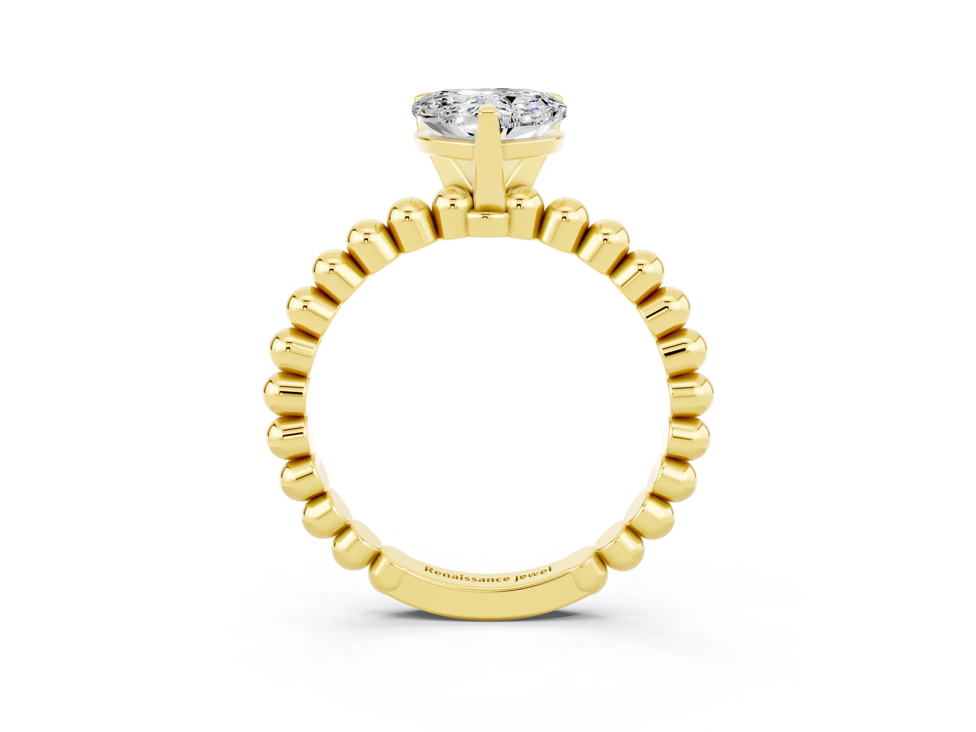 Yellow gold Heart Cut Moissanite Solitaire Ring with Beaded Band and Prong Setting_3
