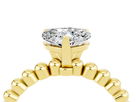 Yellow gold Heart Cut Moissanite Solitaire Ring with Beaded Band and Prong Setting_4