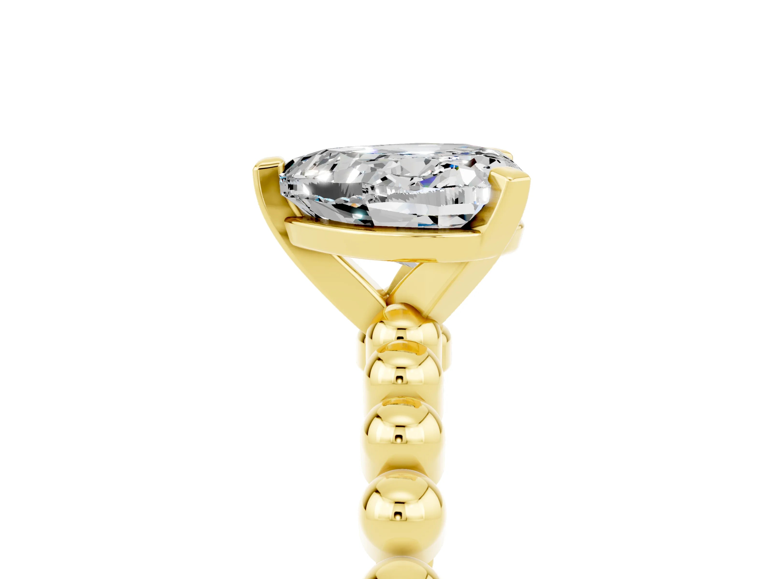 Yellow gold Heart Cut Moissanite Solitaire Ring with Beaded Band and Prong Setting_5