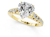 Yellow gold Heart Cut Moissanite Solitaire Ring with Cathedral Setting and Pavé Band_1