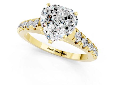 Yellow gold Heart Cut Moissanite Solitaire Ring with Cathedral Setting and Pavé Band_1