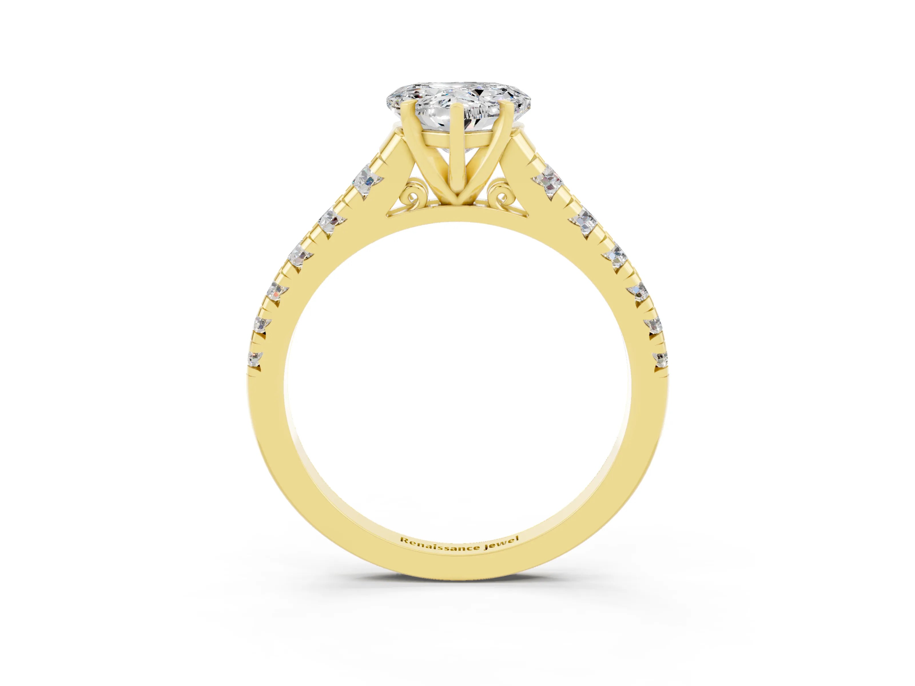 Yellow gold Heart Cut Moissanite Solitaire Ring with Cathedral Setting and Pavé Band_3