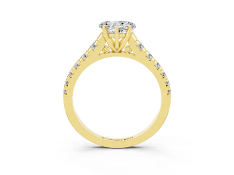 Yellow gold Heart Cut Moissanite Solitaire Ring with Cathedral Setting and Pavé Band_3