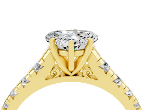 Yellow gold Heart Cut Moissanite Solitaire Ring with Cathedral Setting and Pavé Band_4