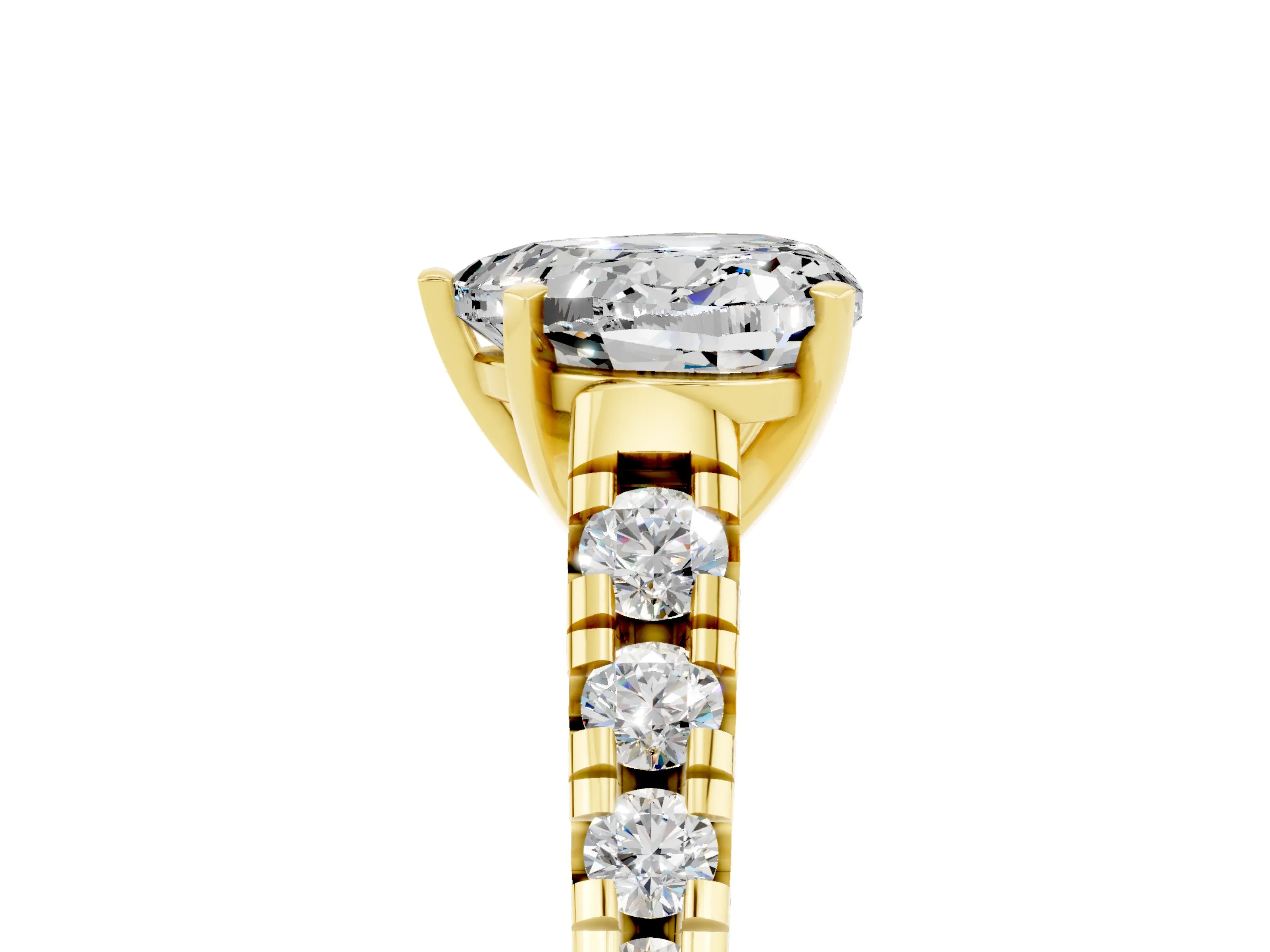 Yellow gold Heart Cut Moissanite Solitaire Ring with Cathedral Setting and Pavé Band_5