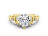 Yellow gold Heart Cut Moissanite Solitaire Ring with Filigree Band and Four-Prong Setting_24