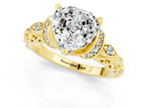 Yellow gold Heart Cut Moissanite Solitaire Ring with Filigree Band and Four-Prong Setting_25