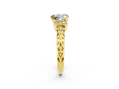 Yellow gold Heart Cut Moissanite Solitaire Ring with Filigree Band and Four-Prong Setting_26