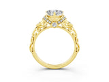 Yellow gold Heart Cut Moissanite Solitaire Ring with Filigree Band and Four-Prong Setting_27