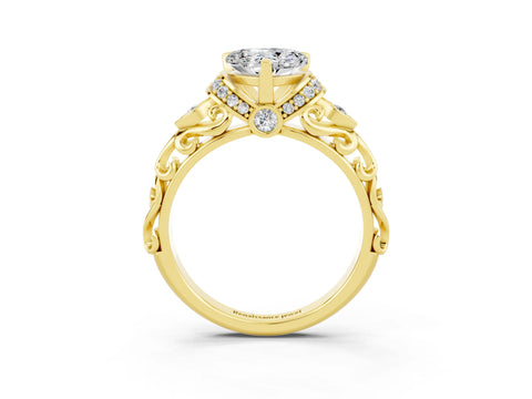 Yellow gold Heart Cut Moissanite Solitaire Ring with Filigree Band and Four-Prong Setting_27