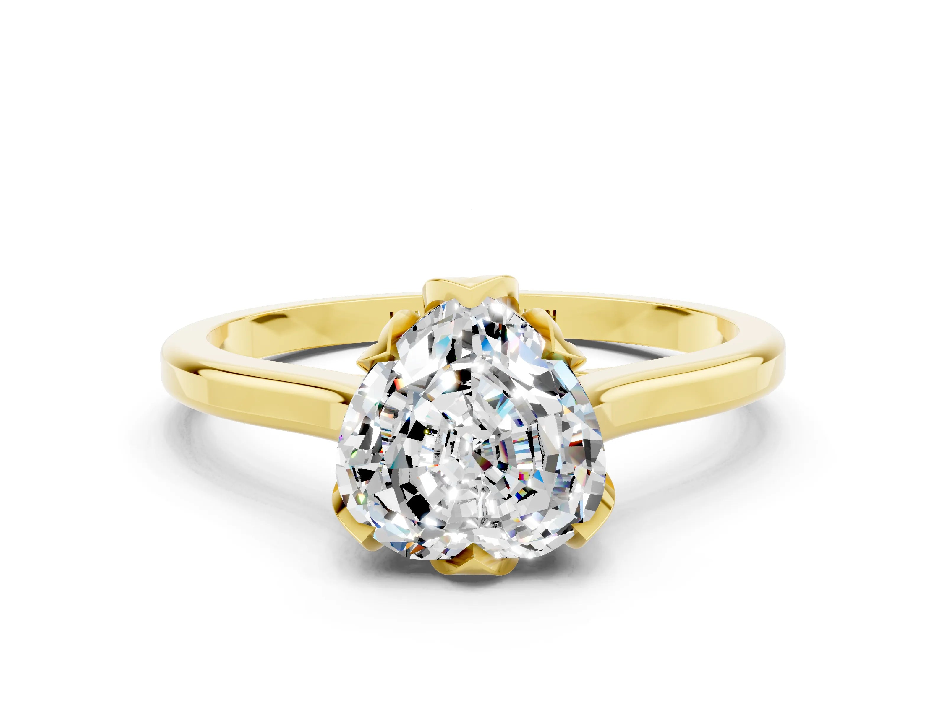 Yellow gold Heart Cut Moissanite Solitaire Ring with Flower Prong Setting and Classic Band_24