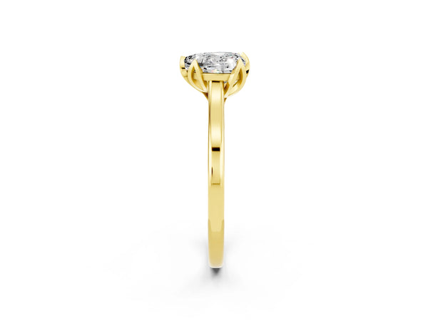 Yellow gold Heart Cut Moissanite Solitaire Ring with Flower Prong Setting and Classic Band