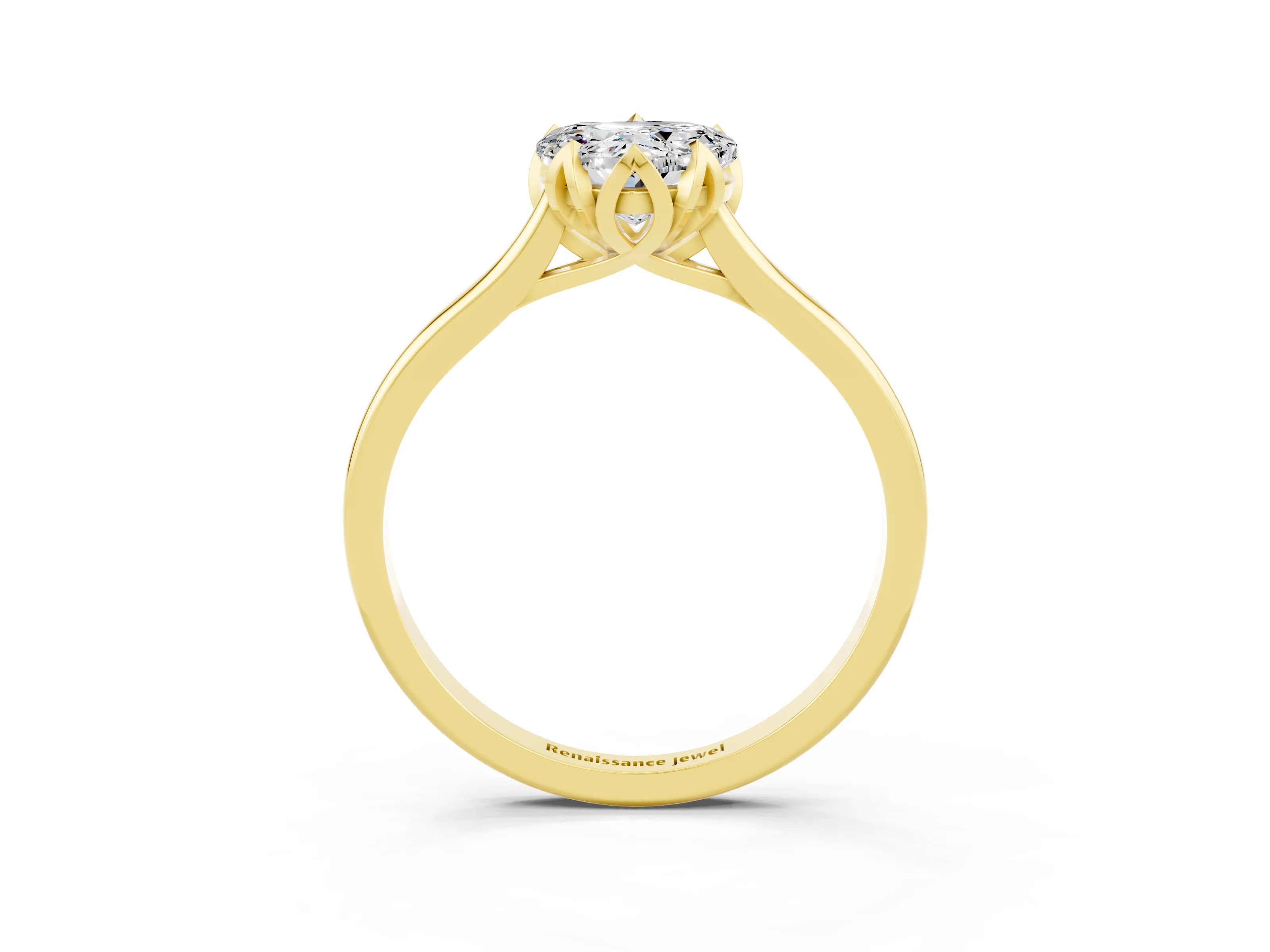 Yellow gold Heart Cut Moissanite Solitaire Ring with Flower Prong Setting and Classic Band_27