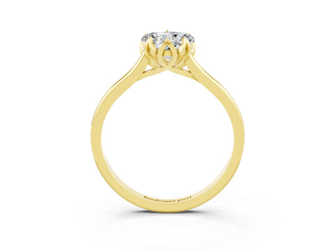 Yellow gold Heart Cut Moissanite Solitaire Ring with Flower Prong Setting and Classic Band_27