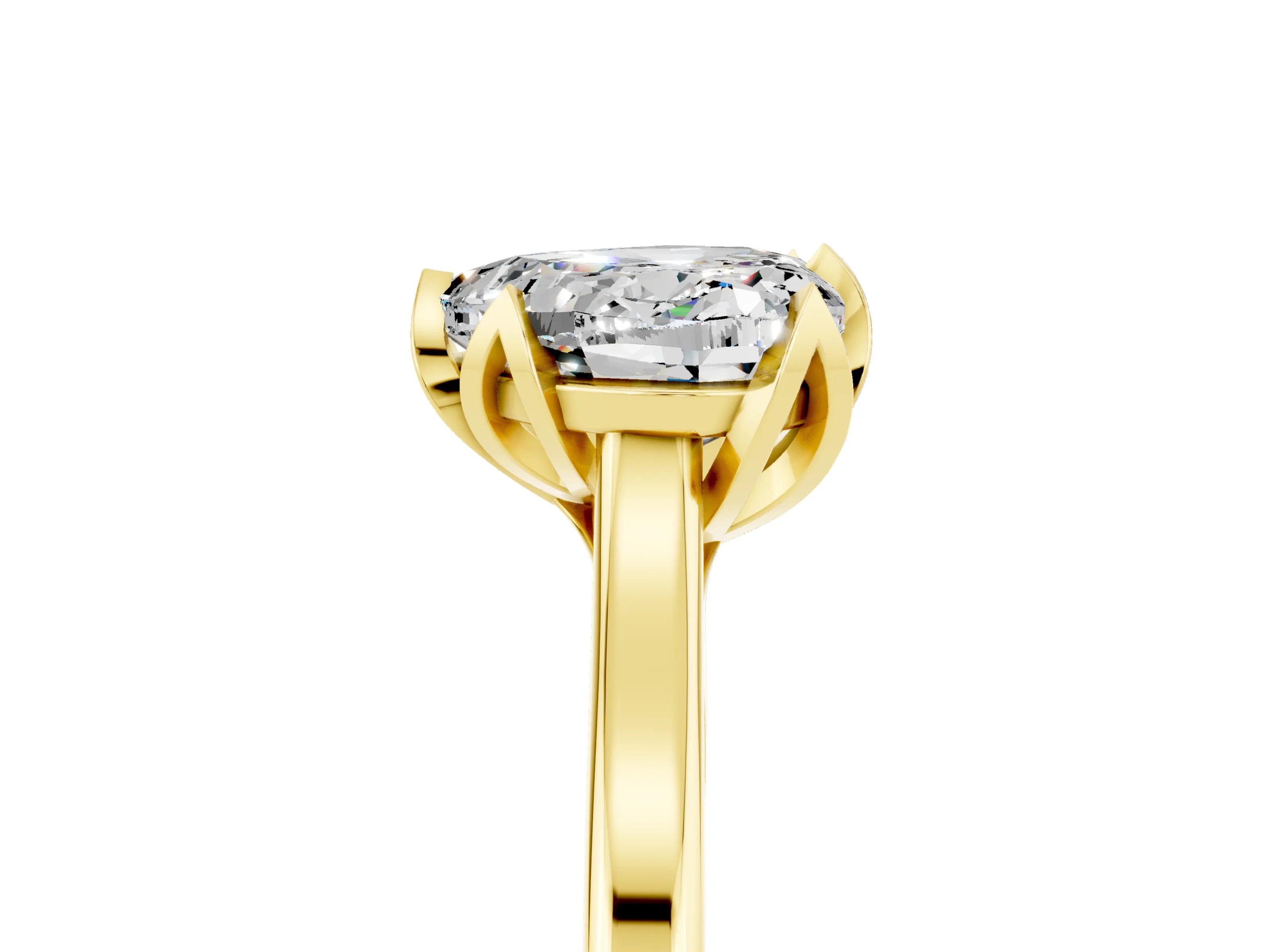 Yellow gold Heart Cut Moissanite Solitaire Ring with Flower Prong Setting and Classic Band_29