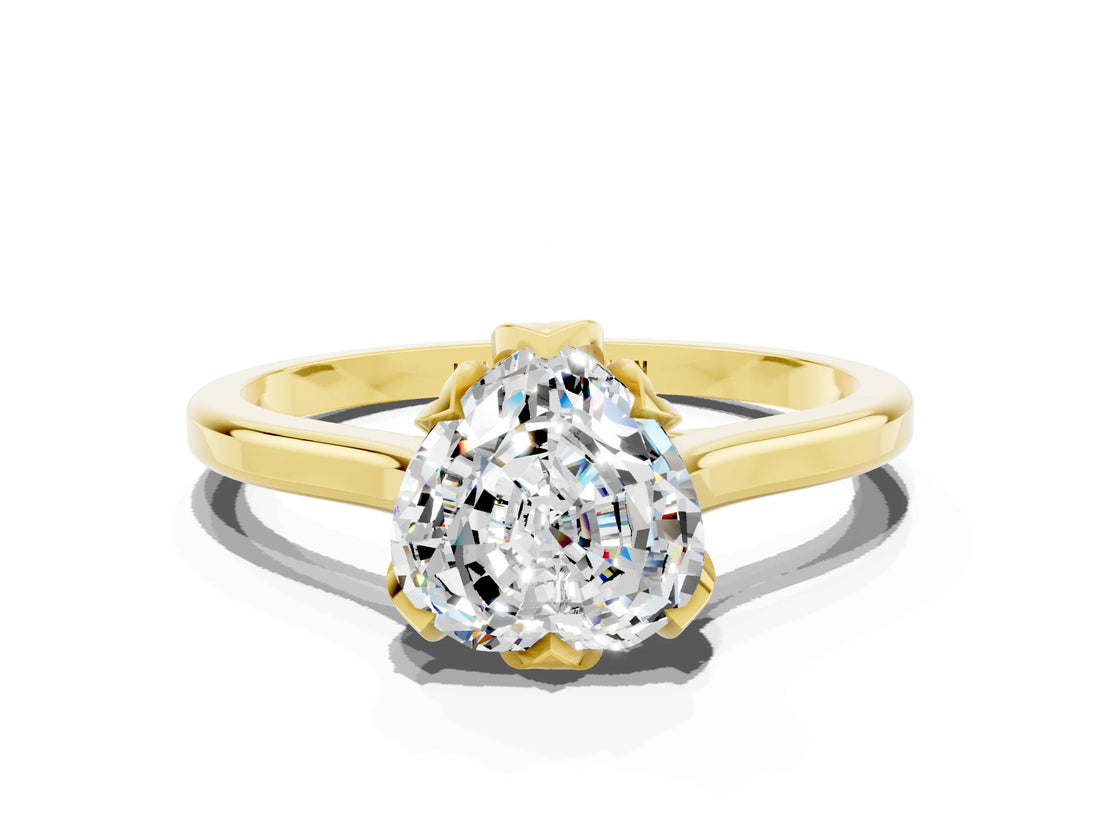 Yellow gold Heart Cut Moissanite Solitaire Ring with Flower Prong Setting and Classic Band_36