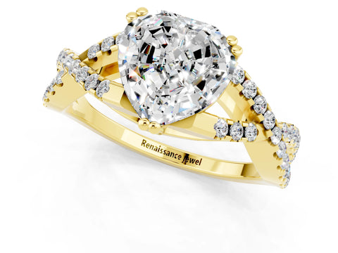 Yellow gold Heart Cut Moissanite Solitaire Ring with Four-Prong Setting and Twisted Pavé Band_1