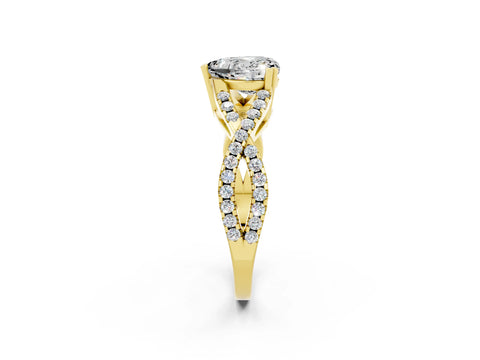 Yellow gold Heart Cut Moissanite Solitaire Ring with Four-Prong Setting and Twisted Pavé Band_2