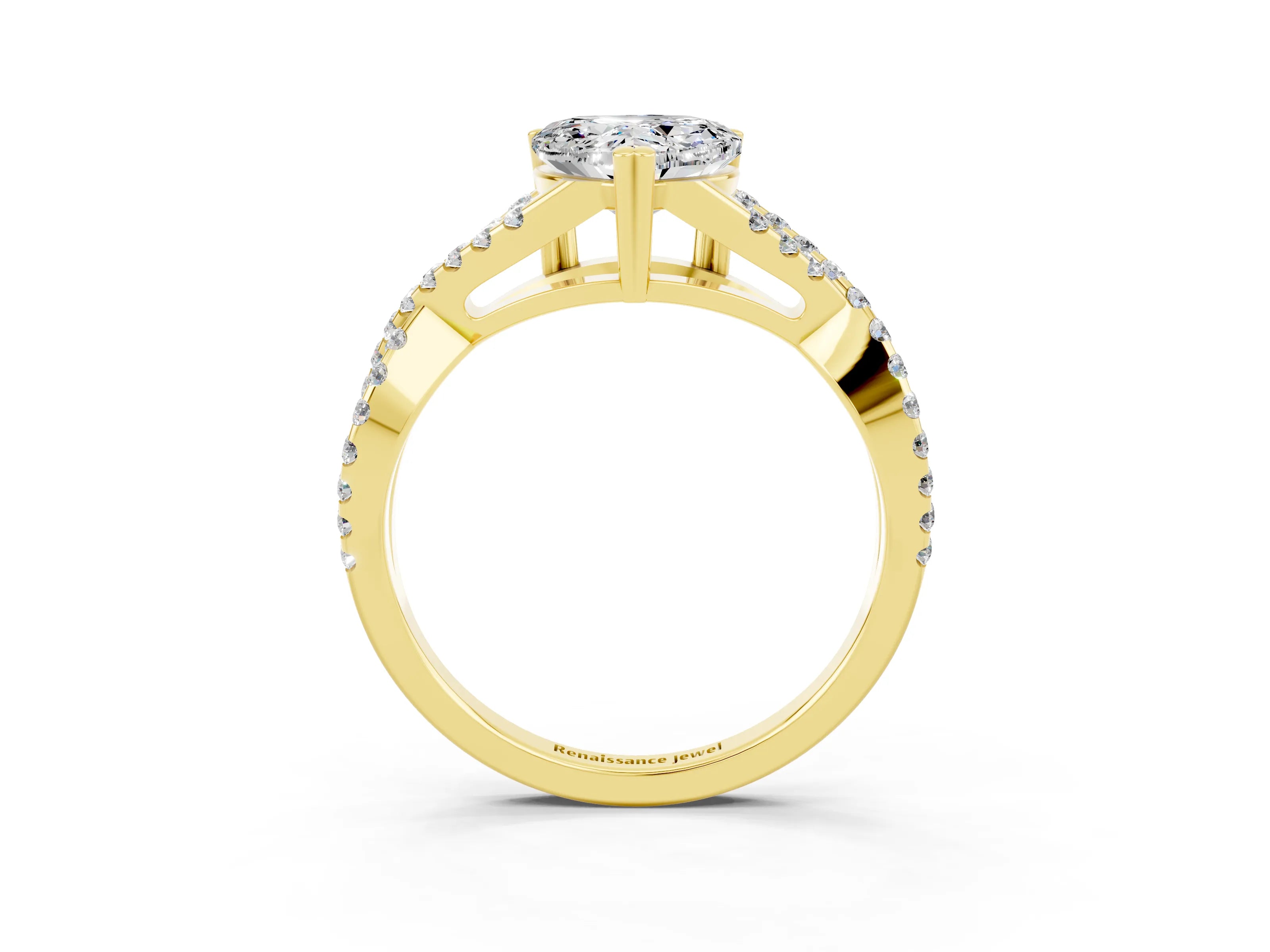 Yellow gold Heart Cut Moissanite Solitaire Ring with Four-Prong Setting and Twisted Pavé Band_3