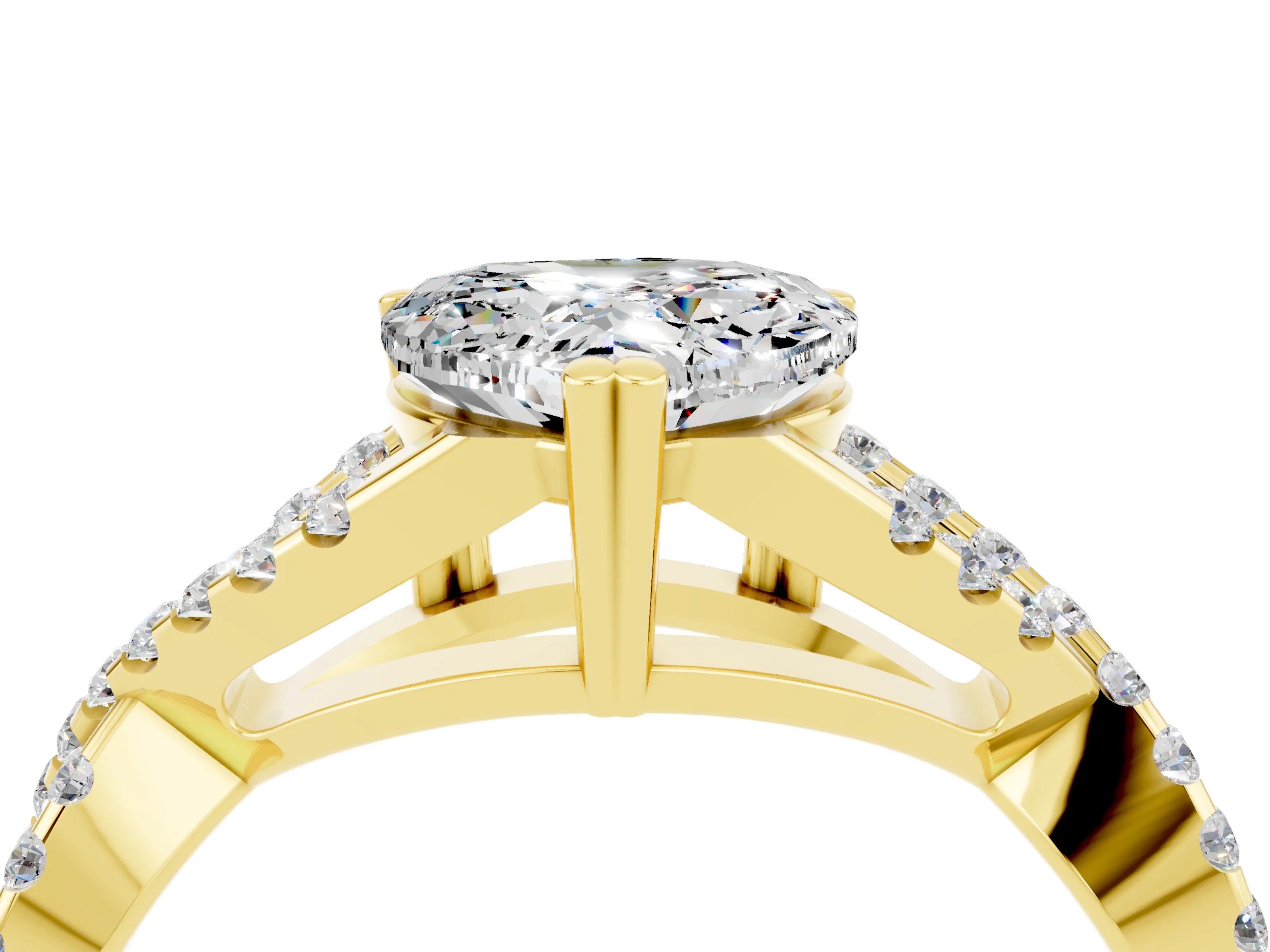 Yellow gold Heart Cut Moissanite Solitaire Ring with Four-Prong Setting and Twisted Pavé Band_4