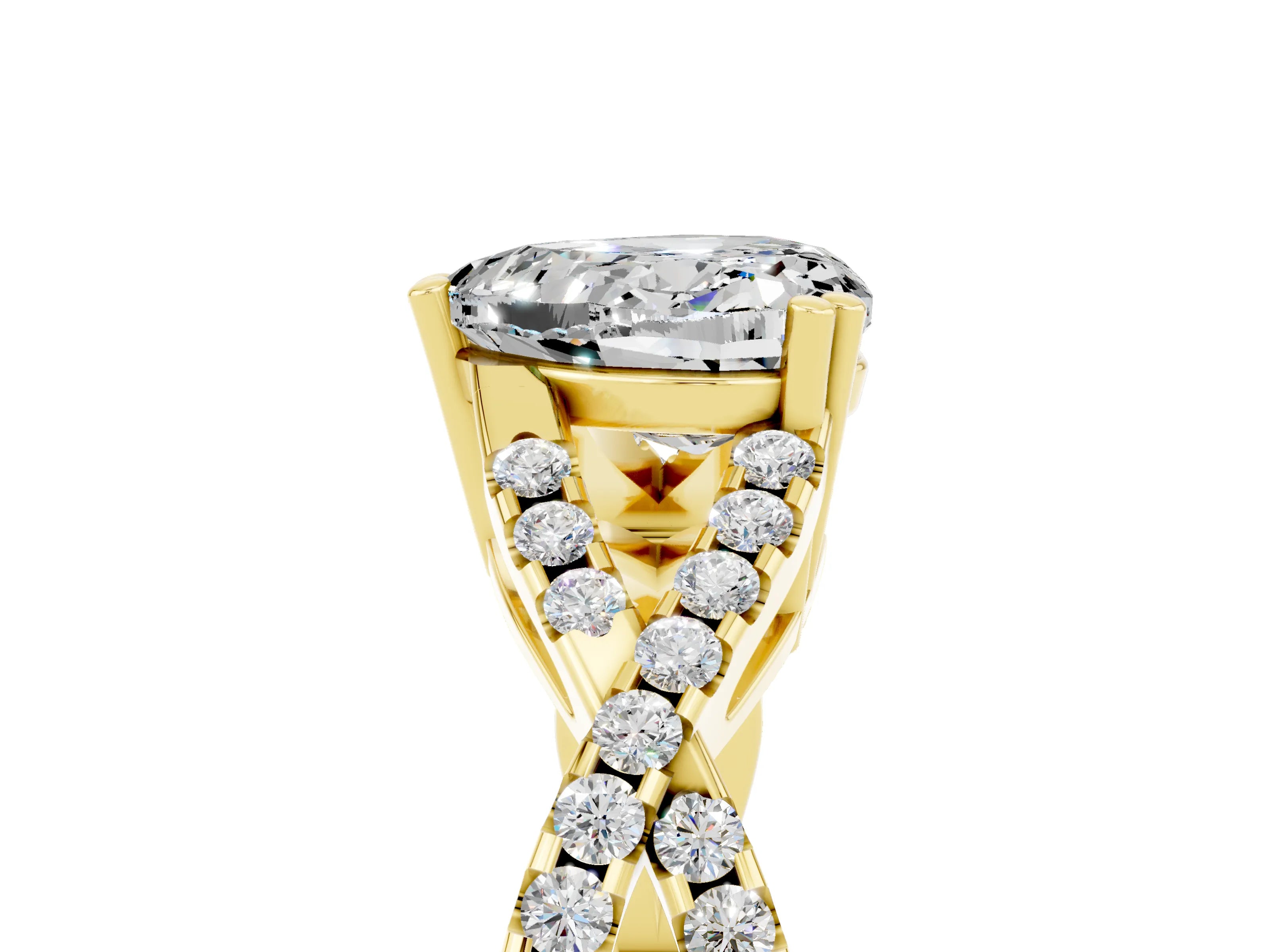 Yellow gold Heart Cut Moissanite Solitaire Ring with Four-Prong Setting and Twisted Pavé Band_5