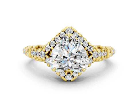 Yellow gold Heart Cut Moissanite Solitaire Ring with Hidden Halo and Pavé Band_12