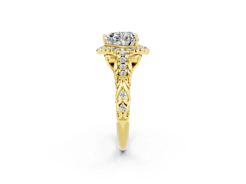 Yellow gold Heart Cut Moissanite Solitaire Ring with Hidden Halo and Pavé Band_14